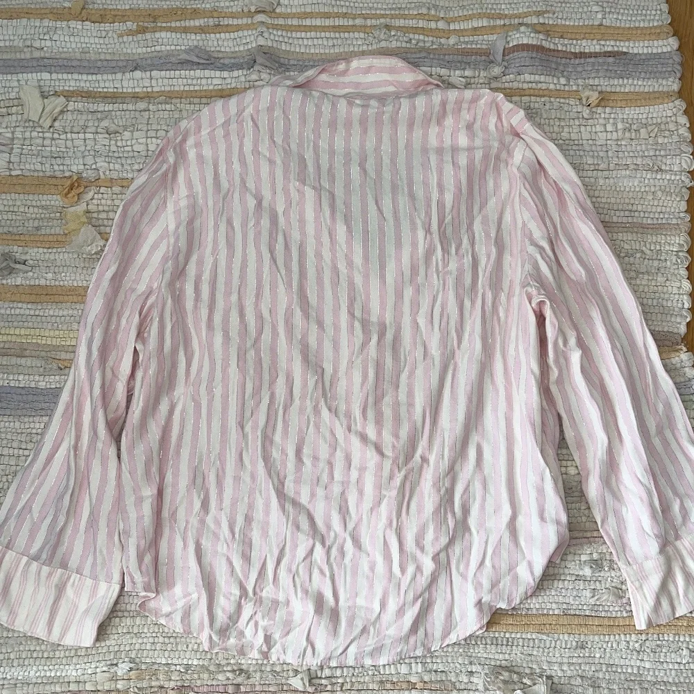 Victoria’s Secret 2 Piece Set Pink and White with Silver Striped Pajamas - Picture 9 of 9